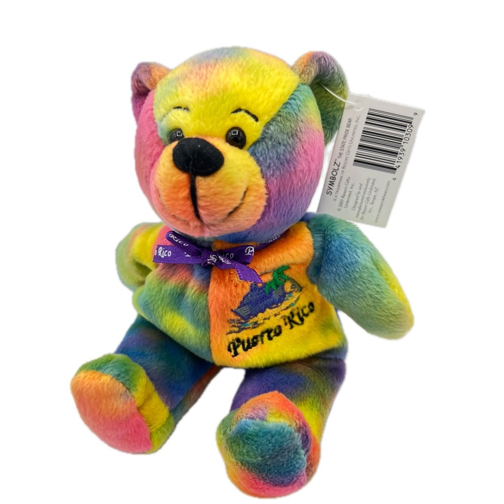 Puerto Rico "Isle of Enchantment" Symbolz State Pride Bear Rainbow Tie-Dye Plush - Picture 3 of 15